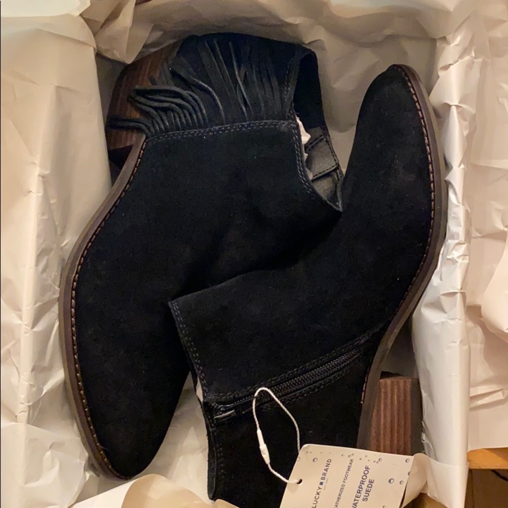 Lucky Brand Felisie Black Suede Fringe Booties - Picture 4 of 8
